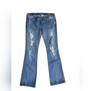 Silver Y2K Vintage Style Low Rise Frances Boot Cut Distressed Jeans 31